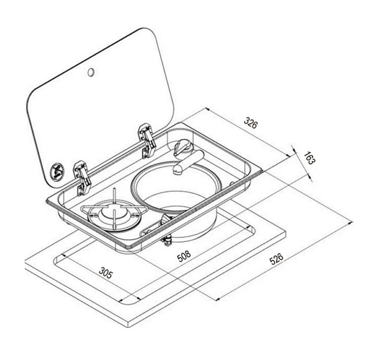 Navy Load Stainless Steel Single Hob With Right Hand Sink And Glass Lid NL.24000 - Image 2