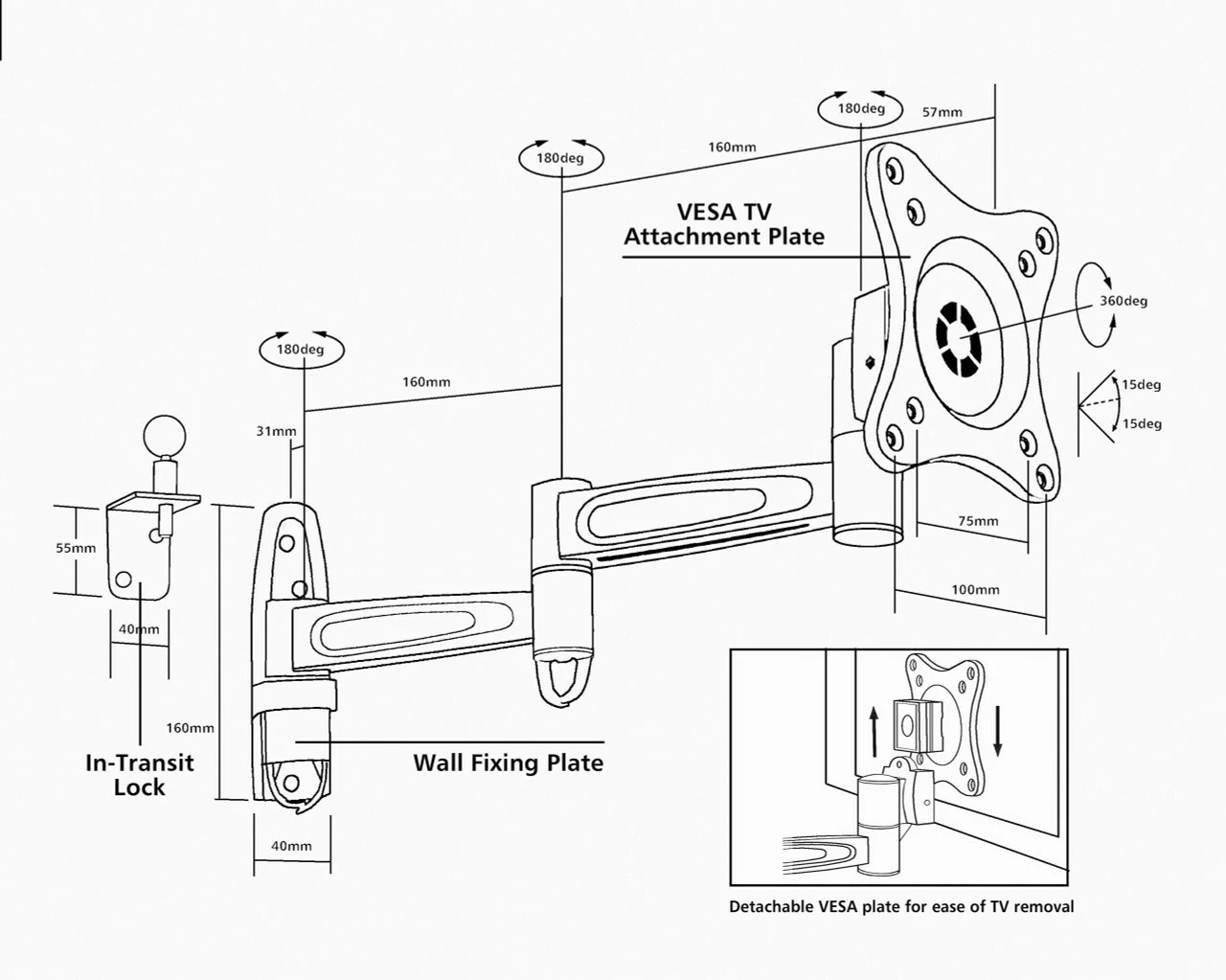 Vision Plus Double Arm TV Bracket - Heavy Duty - Image 2