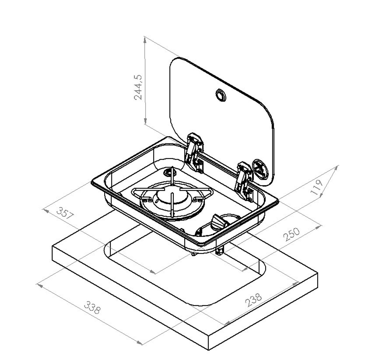 Navy Load NL.21000 Single Burner Hob with Glass Cover Navy Load NL.21000 Single Burner Hob With Glass Cover -victronenergy shop NL.21000 dims 99139.1676563119
