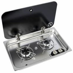 Navy Load Built In Stainless Steel Double Burner Hob With Glass Lid NL.21002