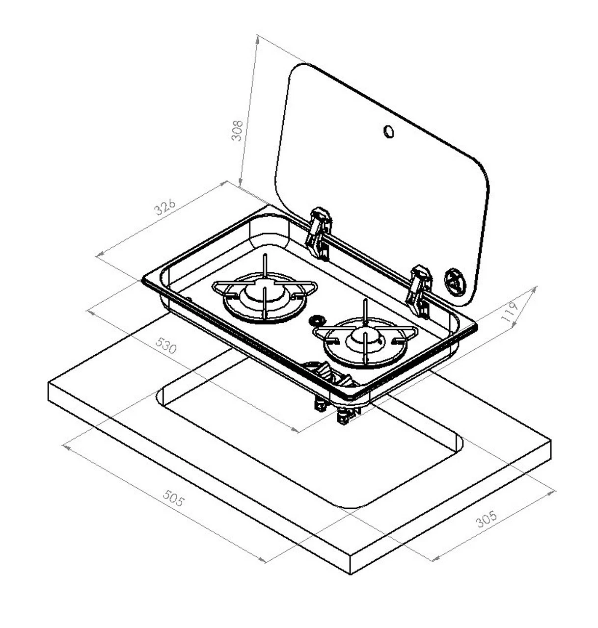 Navy Load Built In Stainless Steel Double Burner Hob With Glass Lid NL.21002 - Image 2
