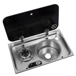 Navy Load Stainless Steel Single Hob With Right Hand Sink And Glass Lid NL.24000