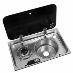 Navy Load Stainless Steel Single Hob With Right Hand Sink And Glass Lid NL.24000