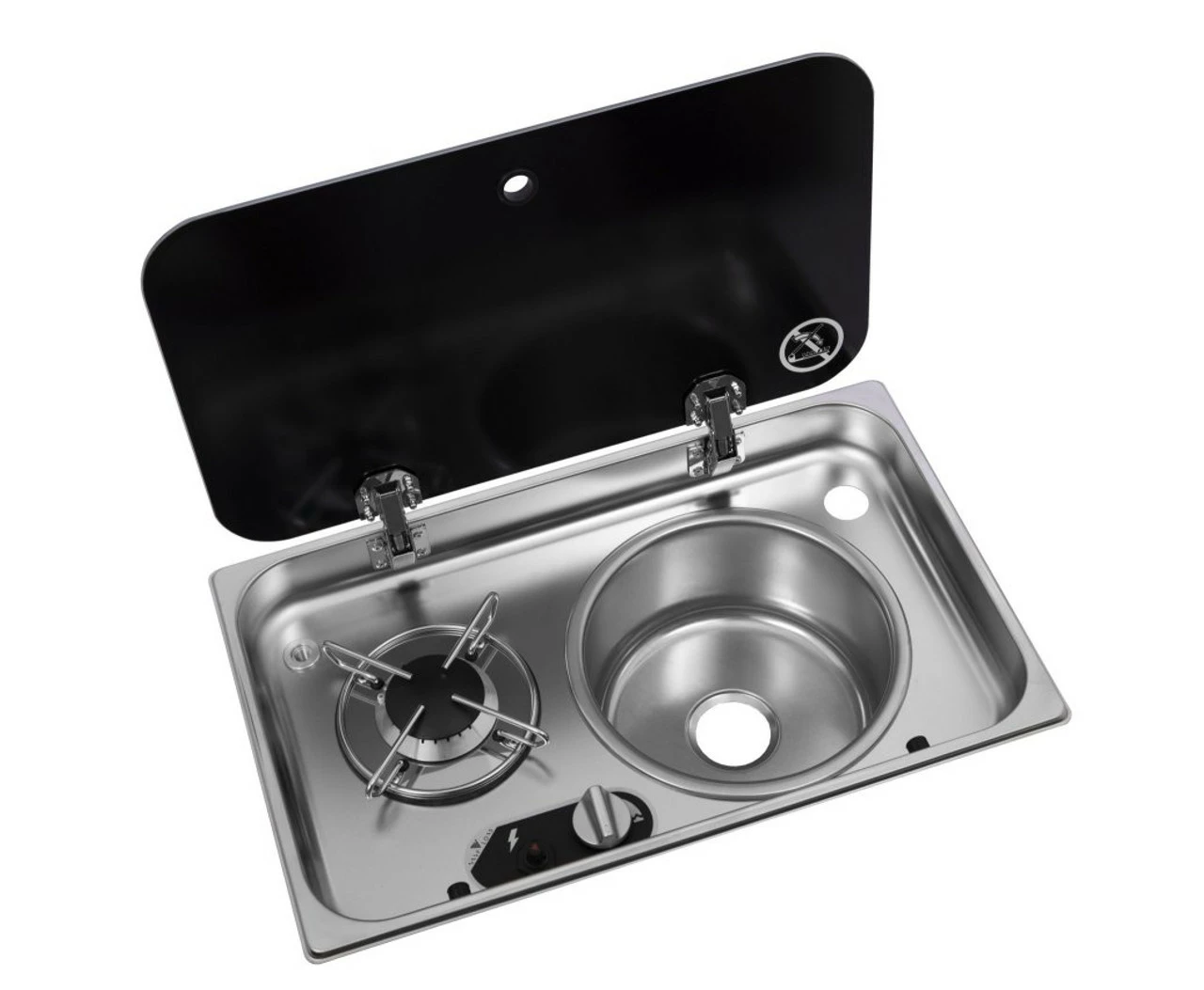 Navy Load Stainless Steel Single Hob With Right Hand Sink And Glass Lid NL.24000