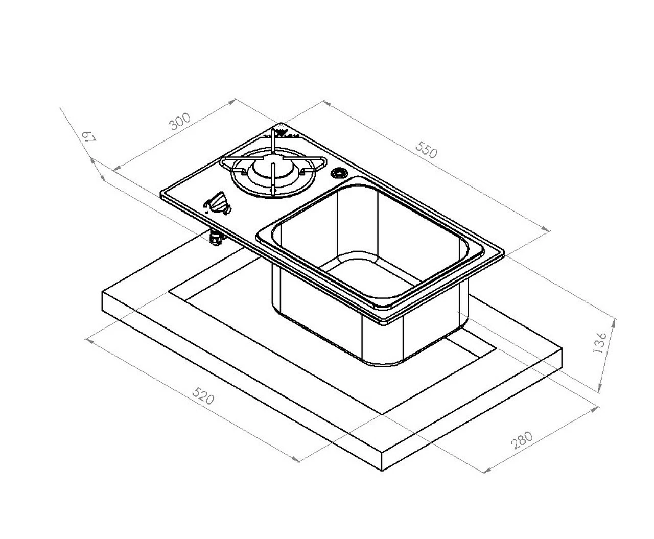 Navy Load Glass Built-In Single Burner Hob And Sink NL.20014 - Image 2