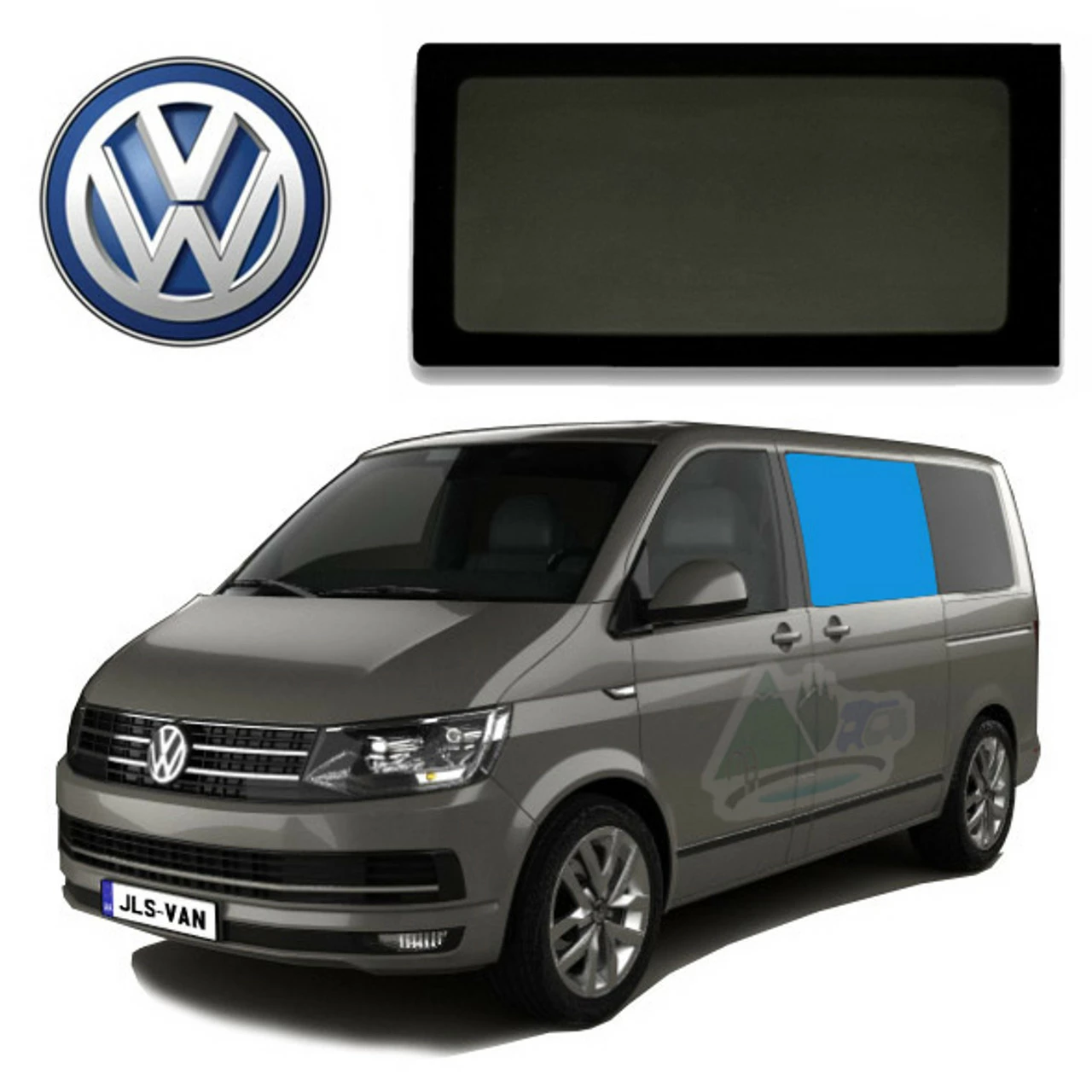 JLS VW T5 T6 Bonded Privacy Glass Fixed Window - Front Left Hand