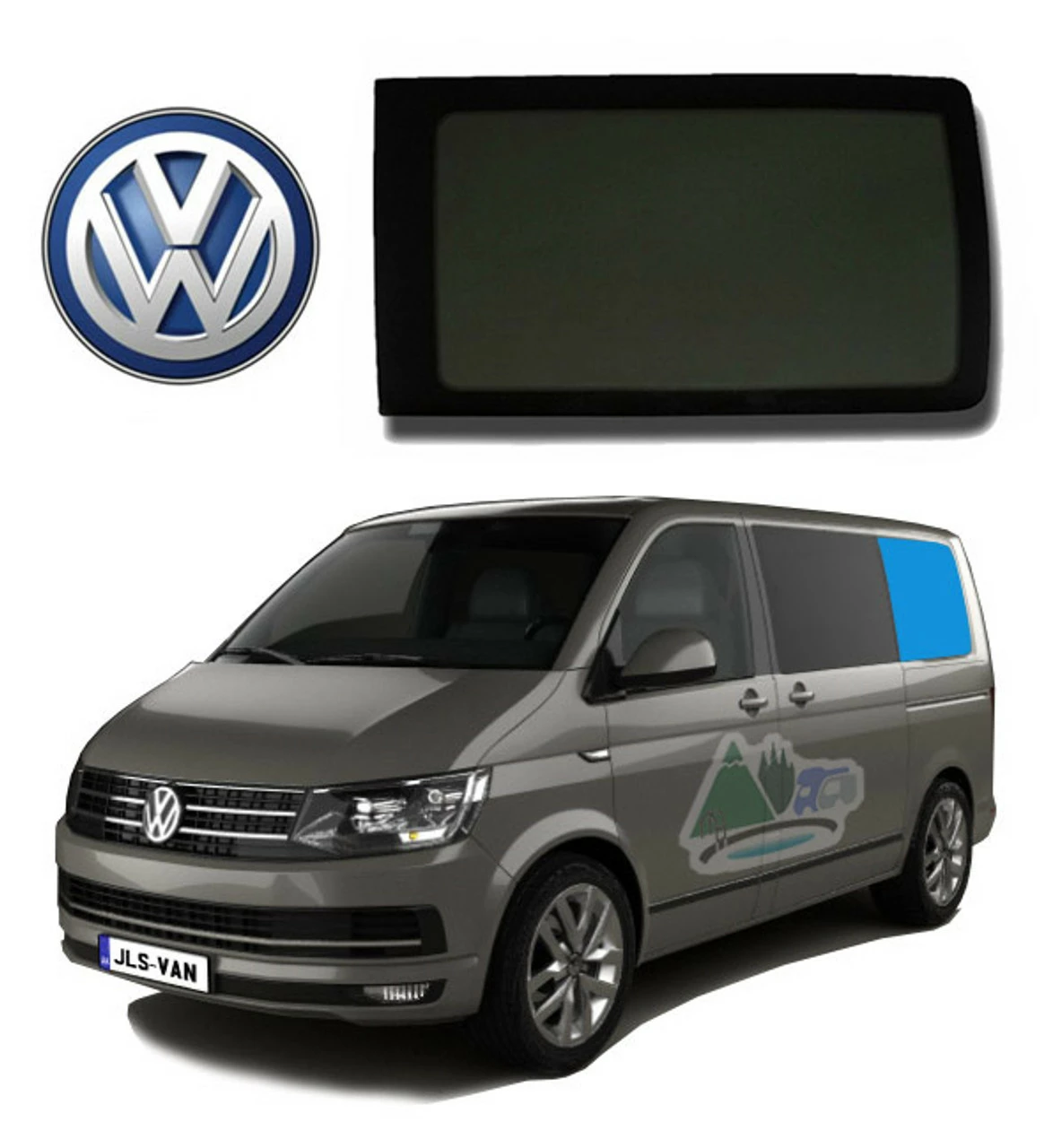 JLS VW T5 T6 LWB Bonded Privacy Glass Fixed Window - Rear Left Hand LWB