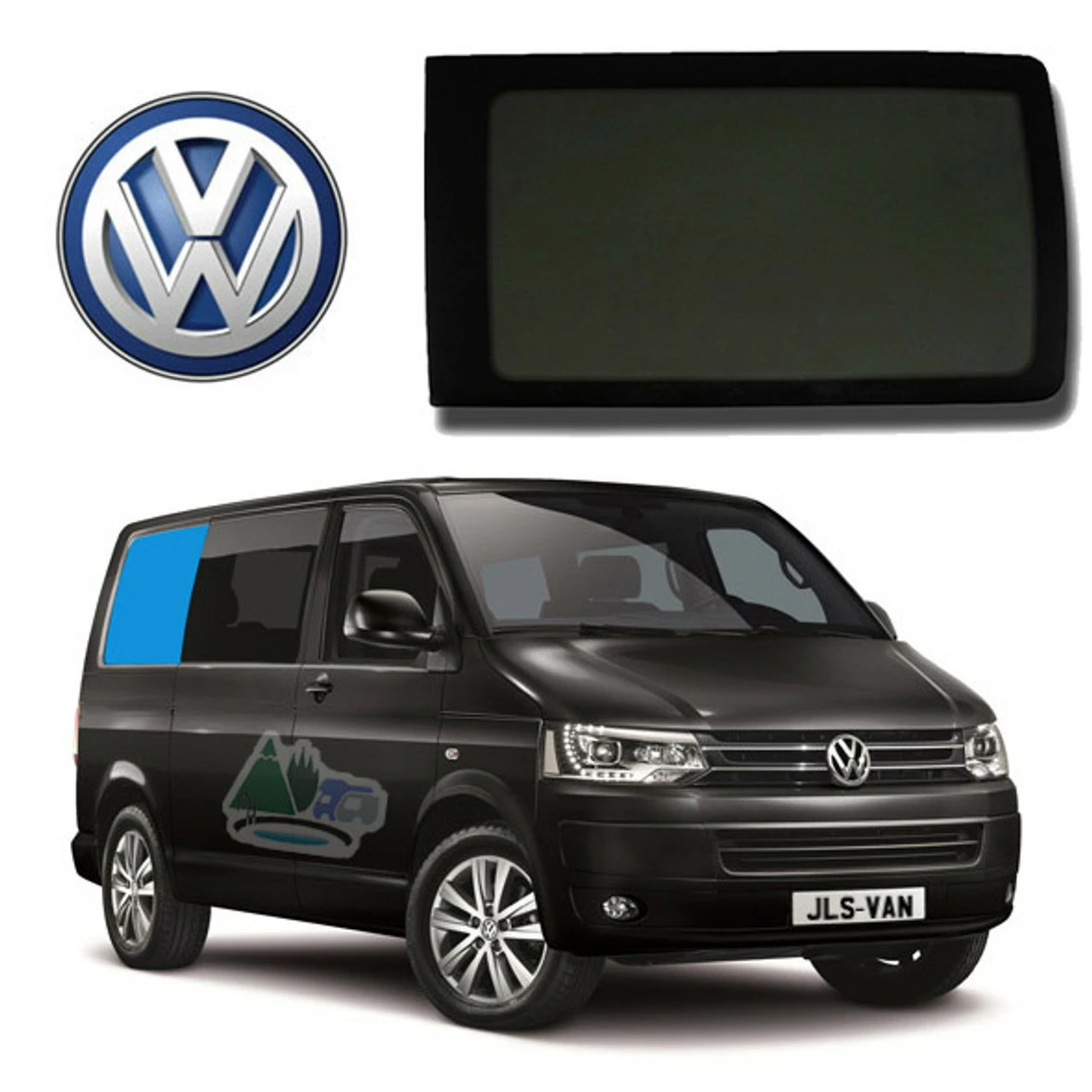 JLS VW T5 T6 LWB Bonded Privacy Glass Fixed Window - Rear Right Hand LWB